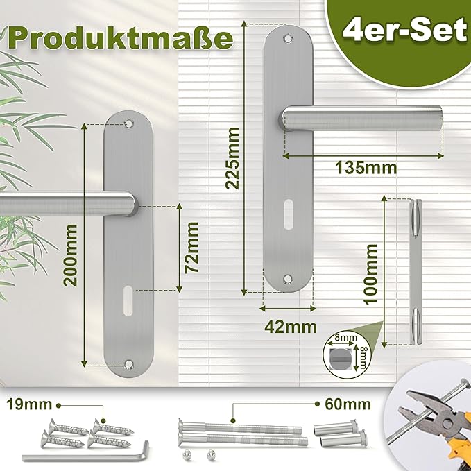 DIYGEEK Langschild Türgriff Türklinke Silber,S4