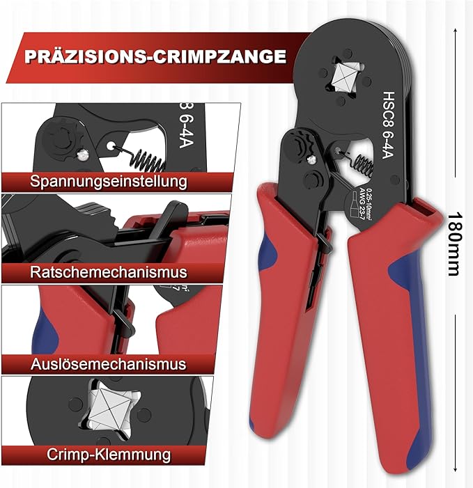 DIYGEEK Aderendhülsenzange für AWG23-7/0 Rot und Blau