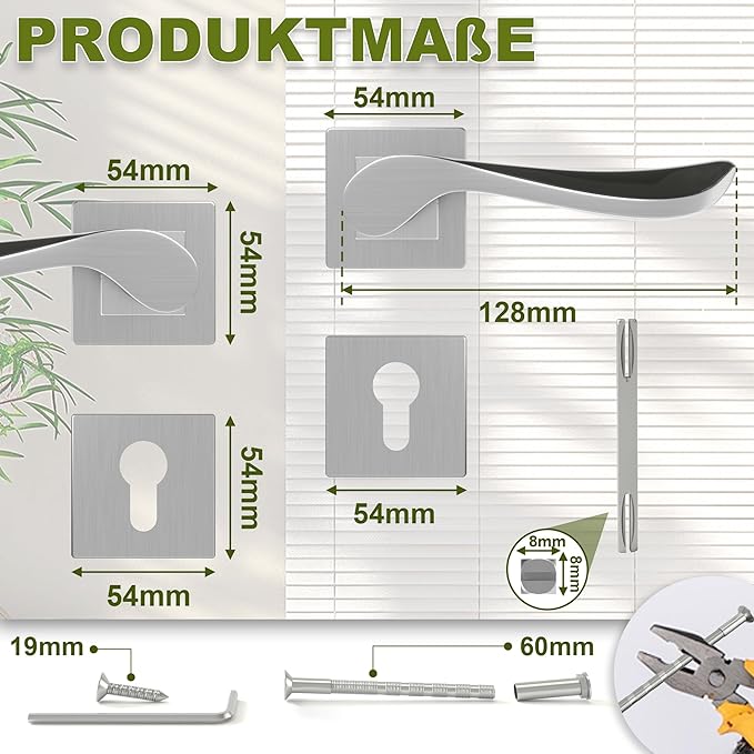 DIYGEEK Türbeschlag Drückergarnitur für Zimmertür Silber,PZ
