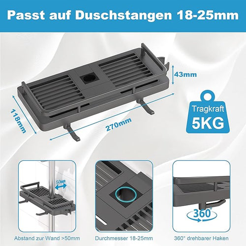 DIYGEEK Duschablage für Duschstange Grau