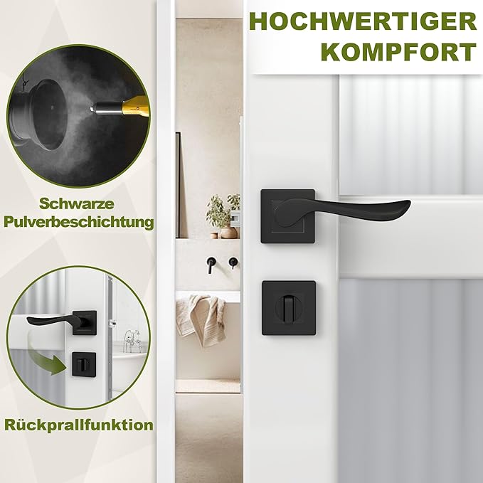 DIYGEEK Badezimmer Türschloss Türklinke Schwarz,WC
