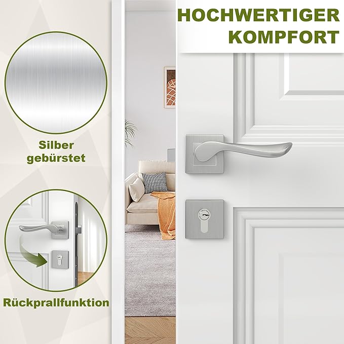 DIYGEEK Türbeschlag Drückergarnitur für Zimmertür Silber,PZ