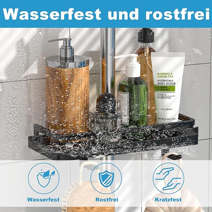 DIYGEEK Duschregal ohne Bohren für Duschstange Schwarz