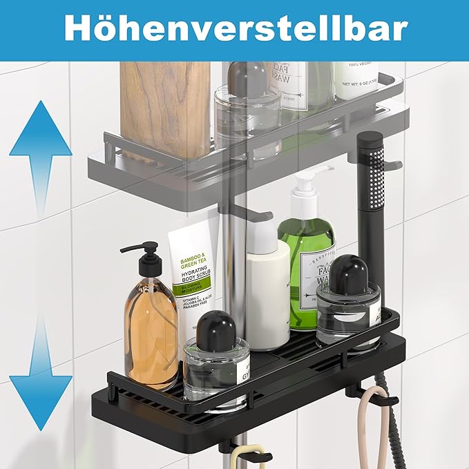 DIYGEEK Duschregal ohne Bohren für Duschstange Schwarz