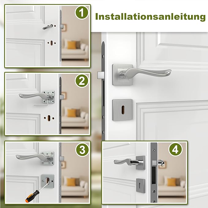 DIYGEEK Drückergarnitur Zimmertür Türbeschlag Silber,BB