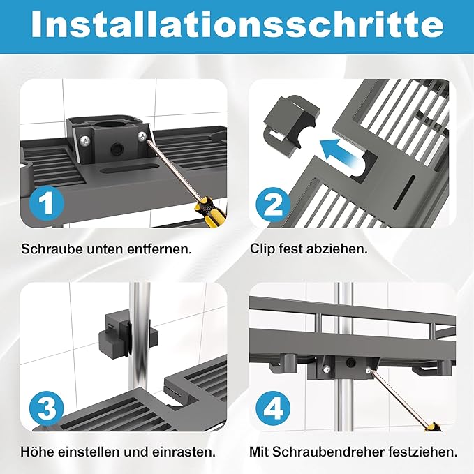 DIYGEEK Duschablage Ohne Bohren für Duschstange Grau