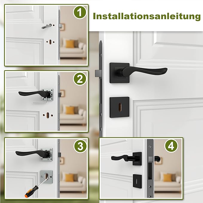 DIYGEEK Türgriff-Set Edelstahl BB-Buntbart Schwarz,BB