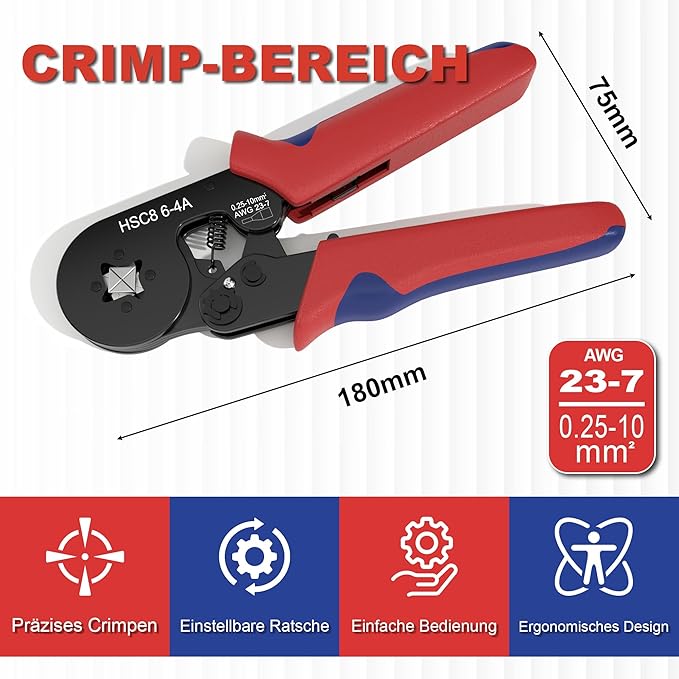 DIYGEEK Aderendhülsenzange für AWG23-7/0 Rot und Blau