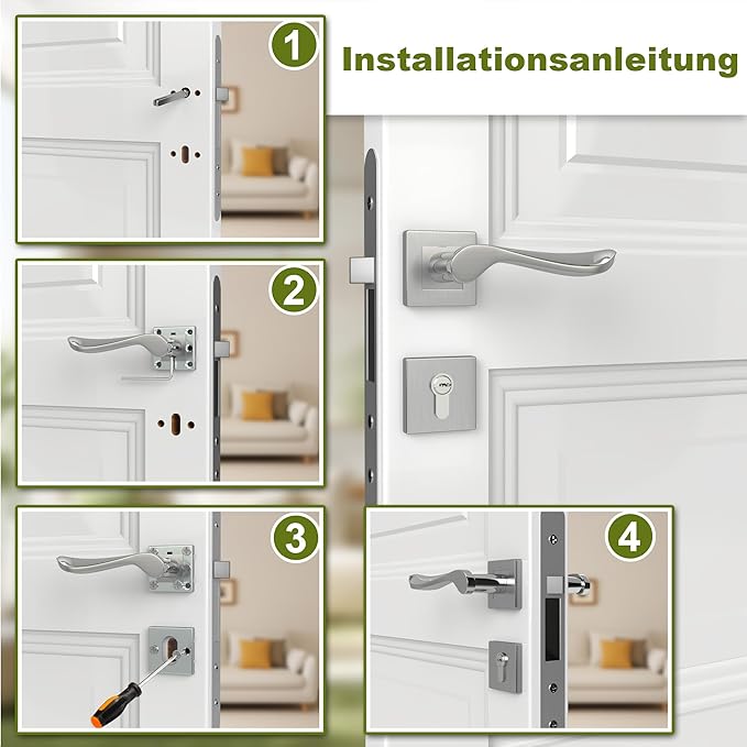 DIYGEEK Türbeschlag Drückergarnitur für Zimmertür Silber,PZ