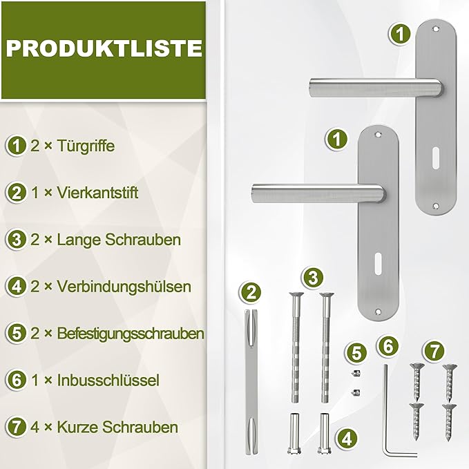 DIYGEEK Türgriffe Innentüren Türbeschlag Langschild Silber, BB