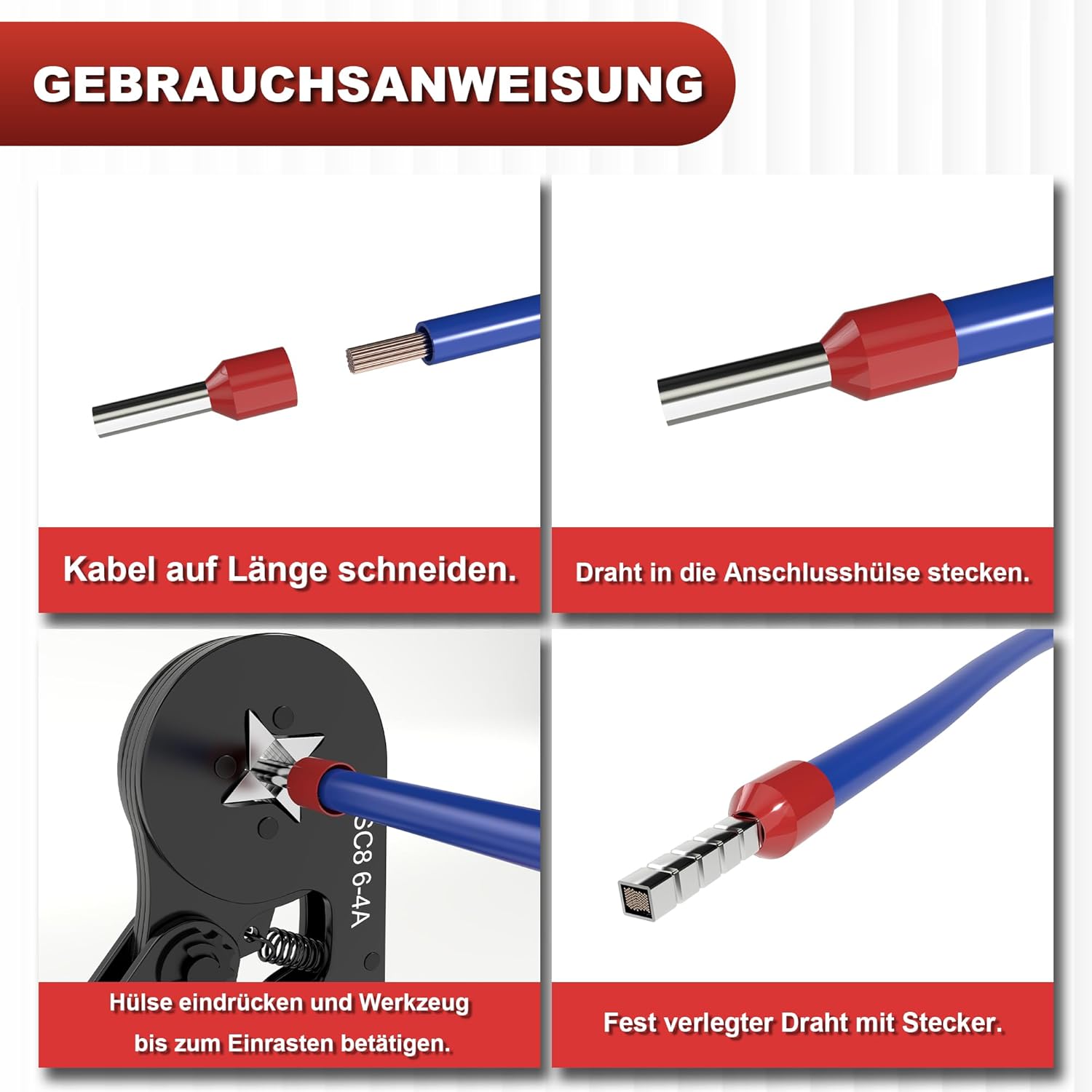 DIYGEEK Aderendhülsenzange für AWG23-7/0 Rot und Blau