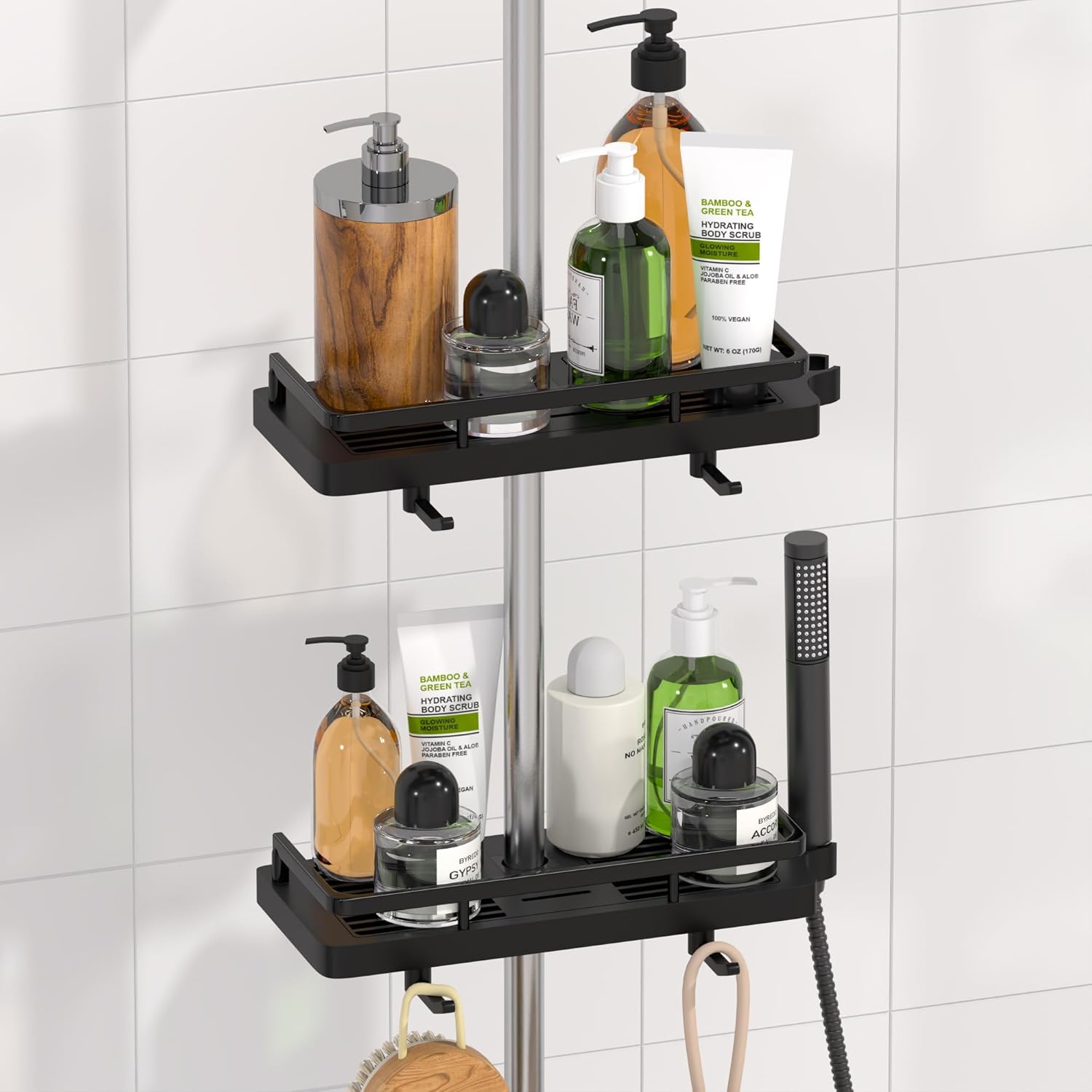DIYGEEK Duschregal ohne Bohren für Duschstange Schwarz