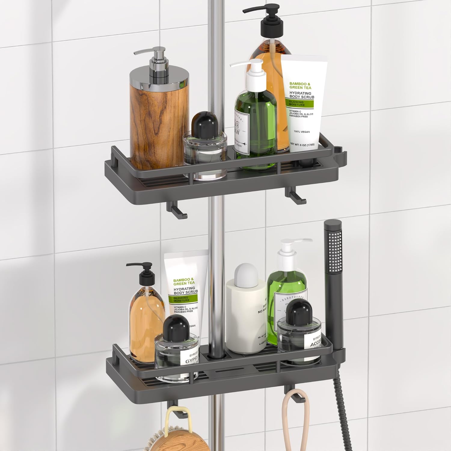DIYGEEK Duschablage Ohne Bohren für Duschstange Grau